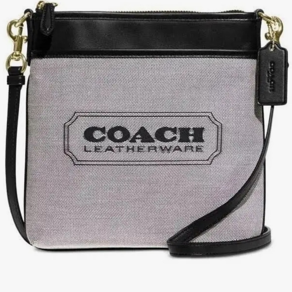 Coach Badge Jacquard Kitt Crossbody Bag Salt Black NWT